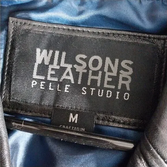 WILSONS LEATHER! RICH BLACK GENUINE LEATHER FITTED BUTTON FRONT JACKET! SZ M - Picture 9 of 12